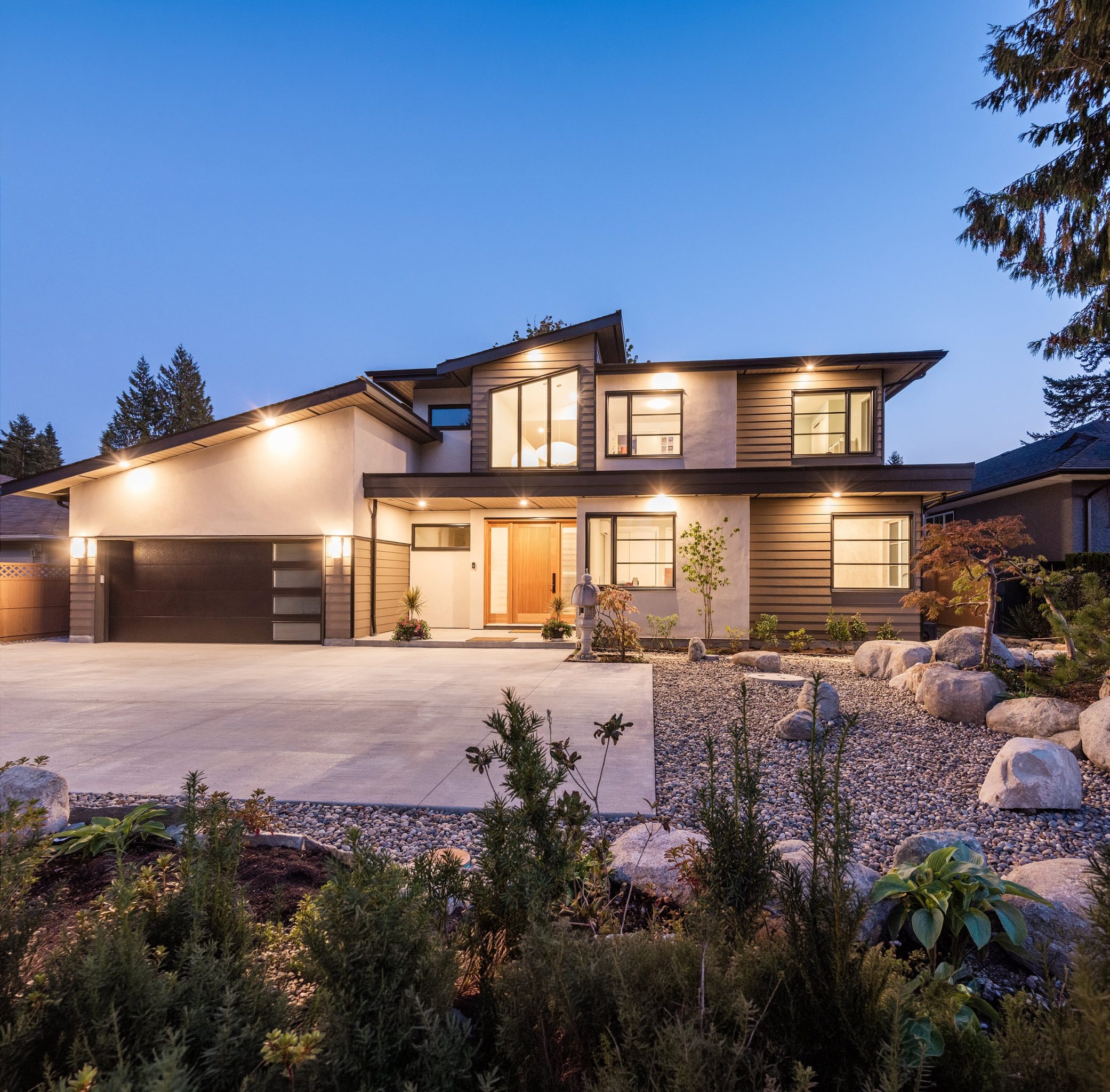 Rooted project, exterior dusk
